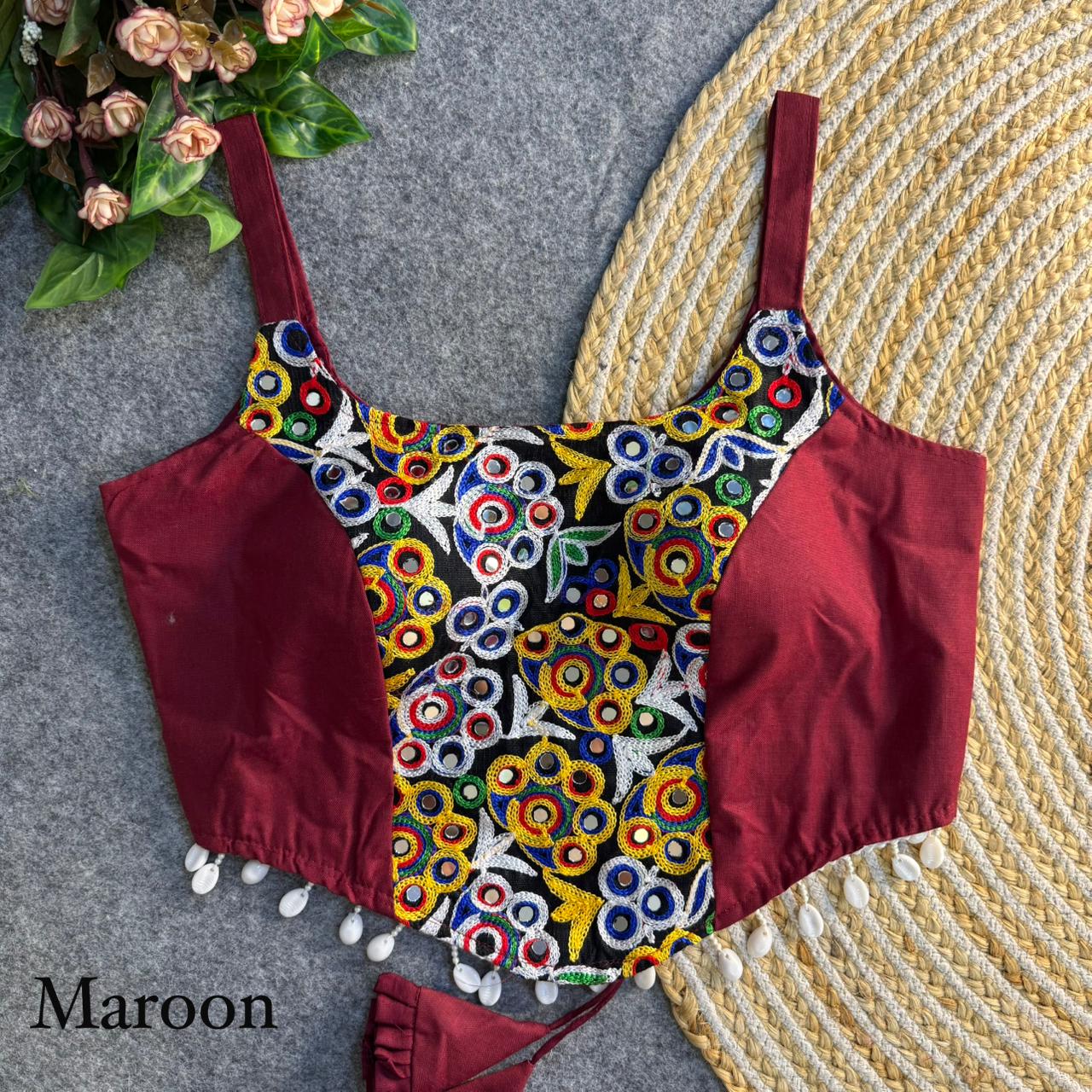 Heavy thread work patch & hand mirror work ready made blouse