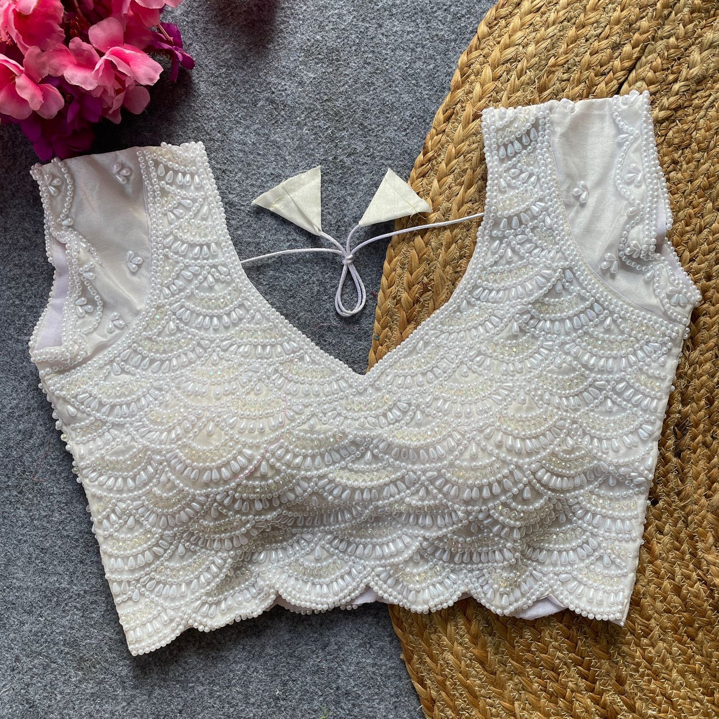 Pure pearl moti handwork ready made blouse