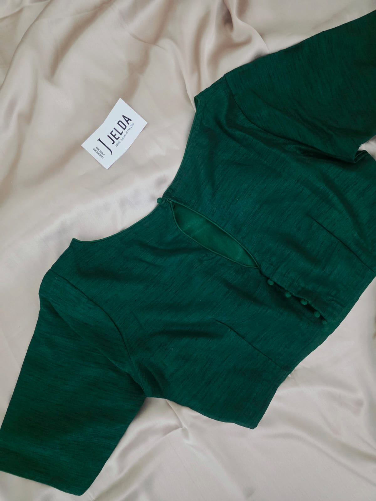 Pure dupion silk Green Boatneck Elbow Sleeve custommade blouse