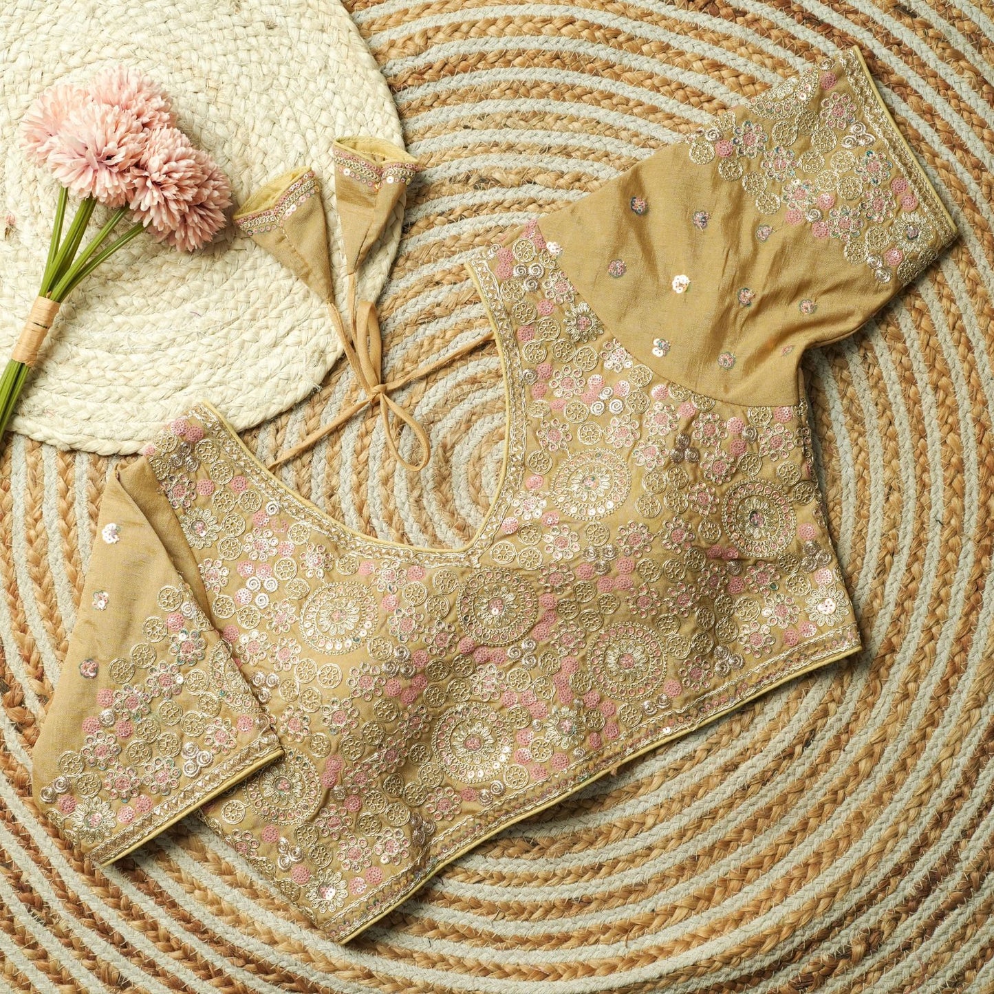 Beautiful multi work with sequins all over ready made blouse