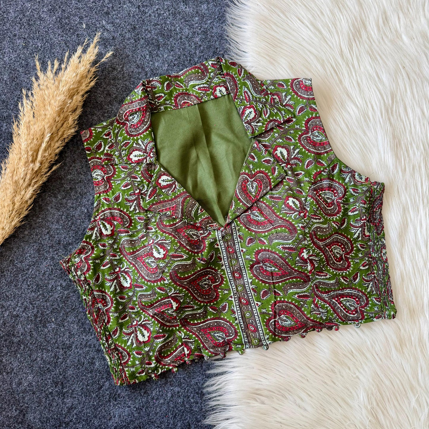 Beautiful hand block print with side elastic ready made blouse