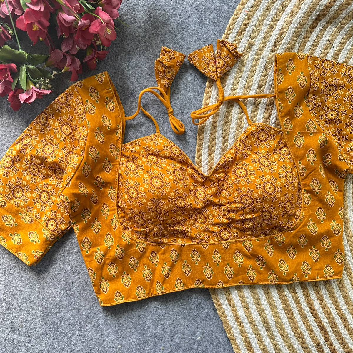 Original ajrakh cotton halter neck ready made blouse