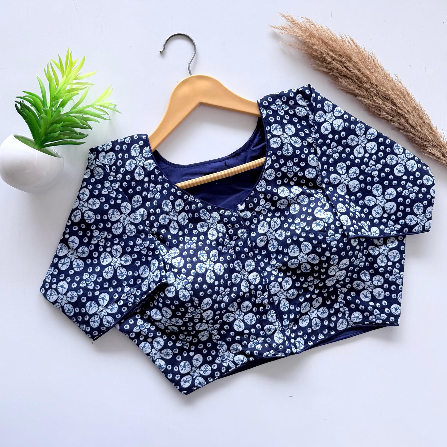 Plain cotton with hand paint all over ready made blouse