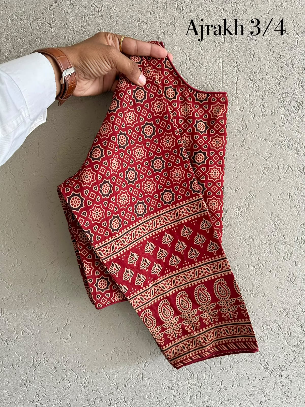 Ajrakh block print 3/4th sleeve ready made blouse