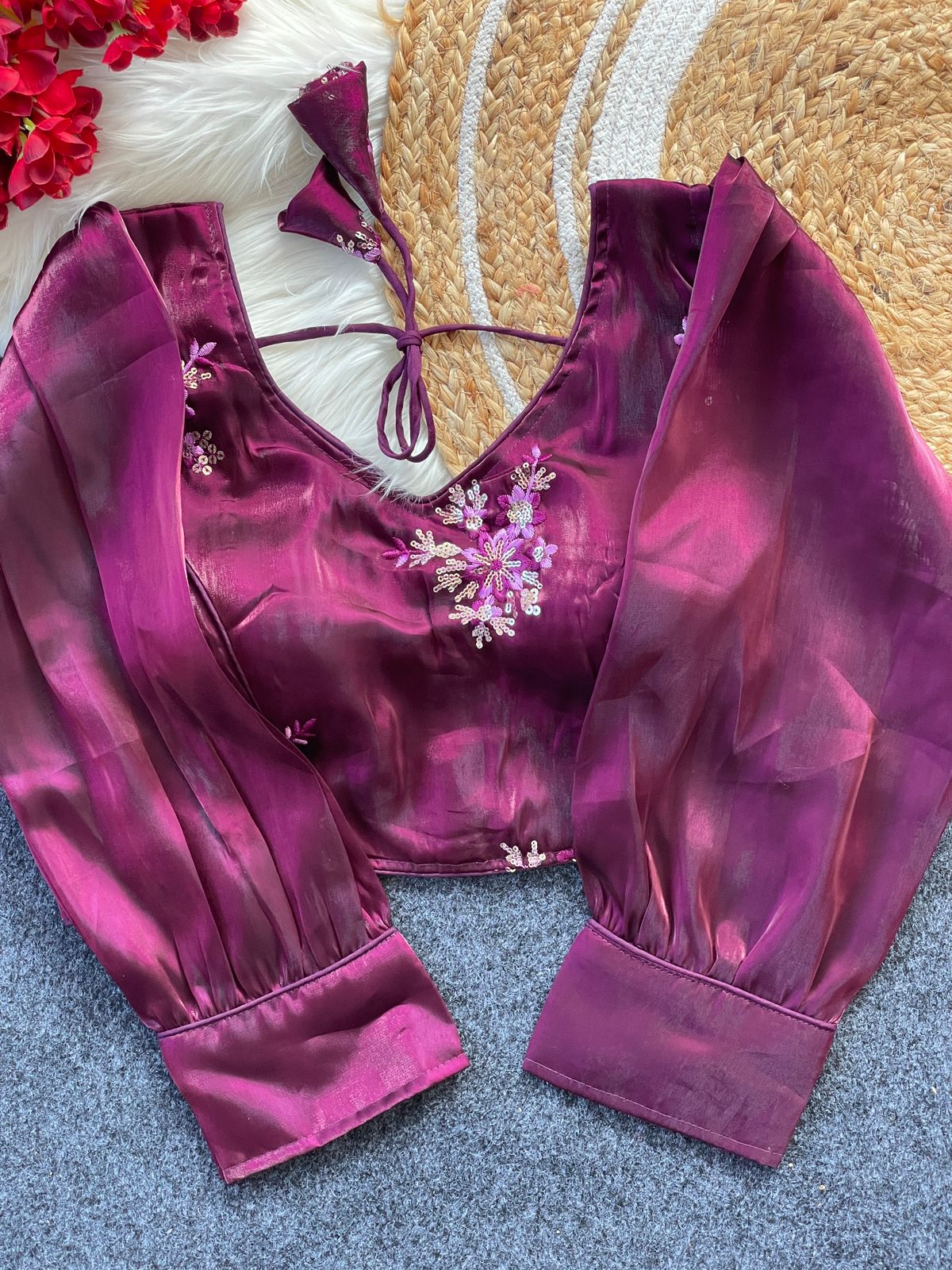 Zimi choo with heavy 9 niddle embroidery work ready made blouse