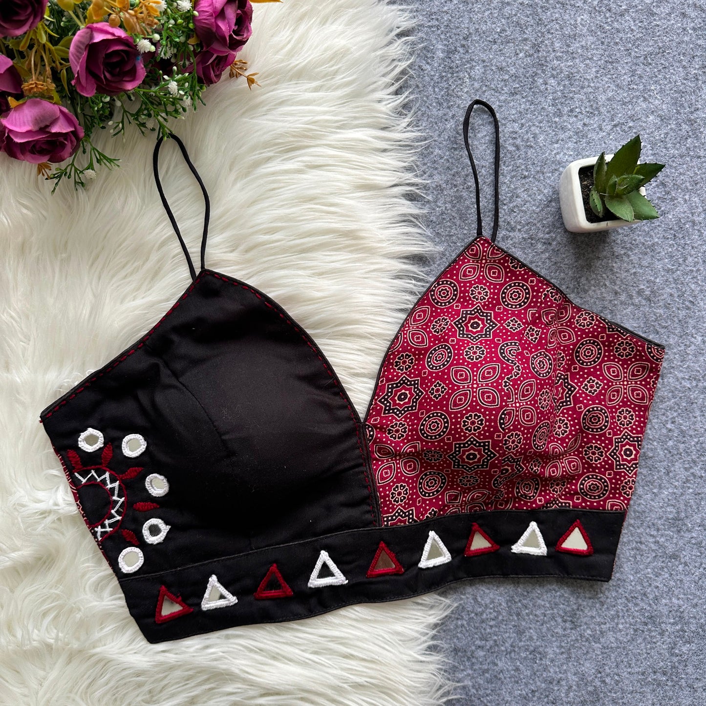 Real Hand mirror work with  Hand Embroidery work ready made blouse