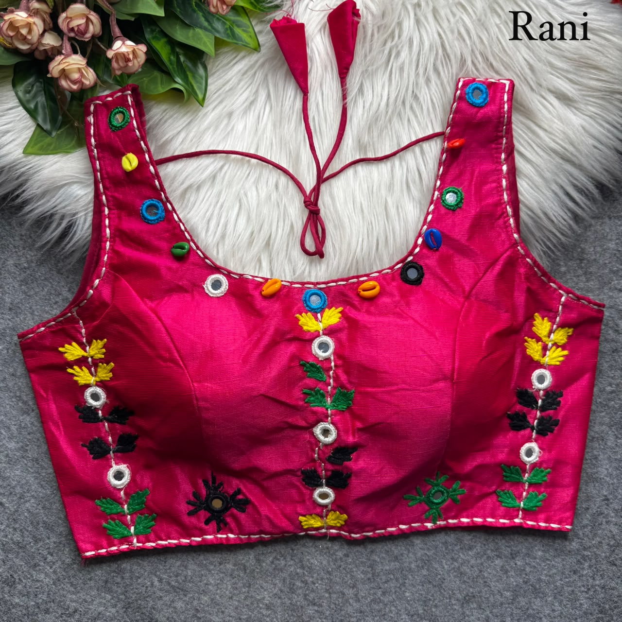 Multi Handwork Thread + Hand Mirror Work ready made blouse