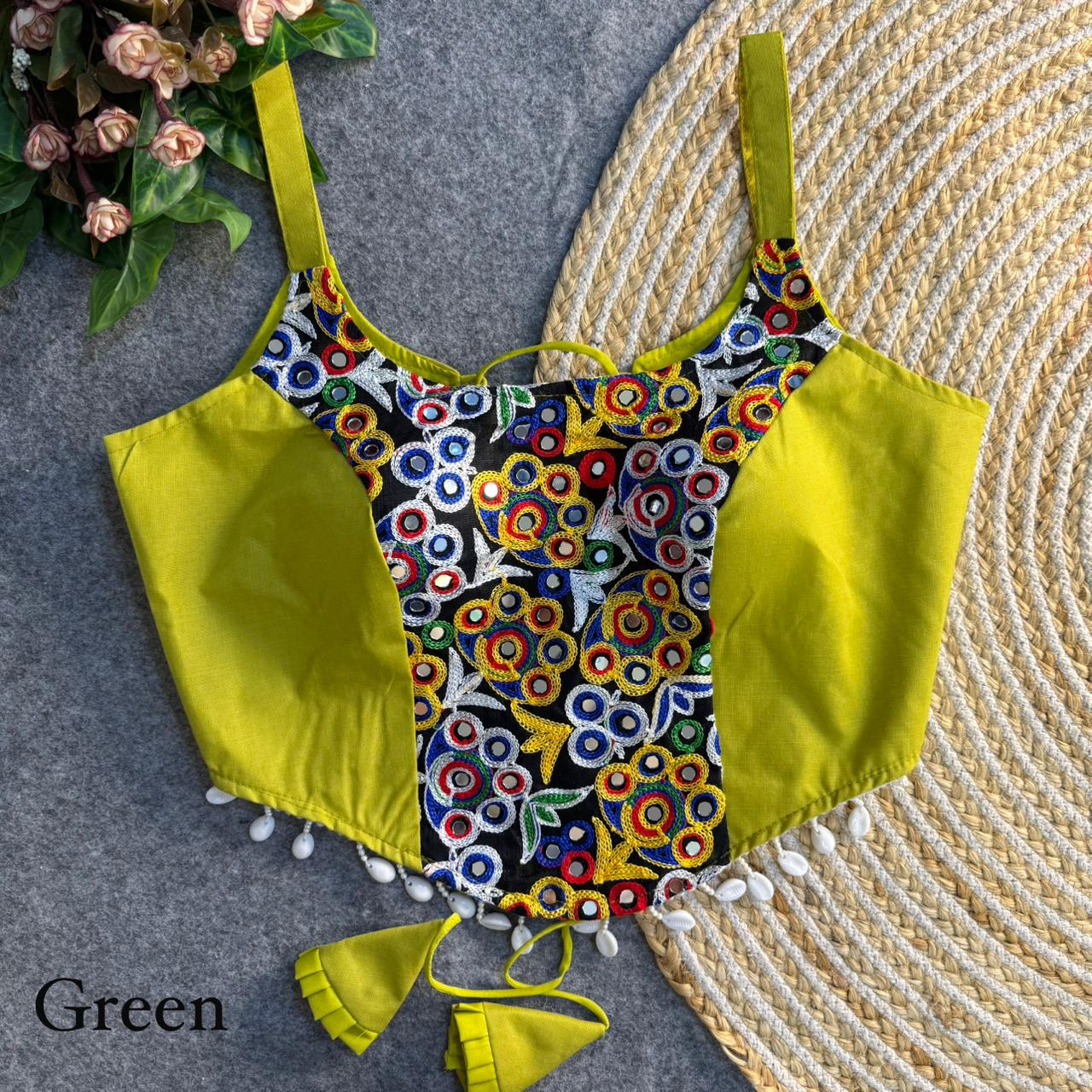 Heavy thread work patch & hand mirror work ready made blouse