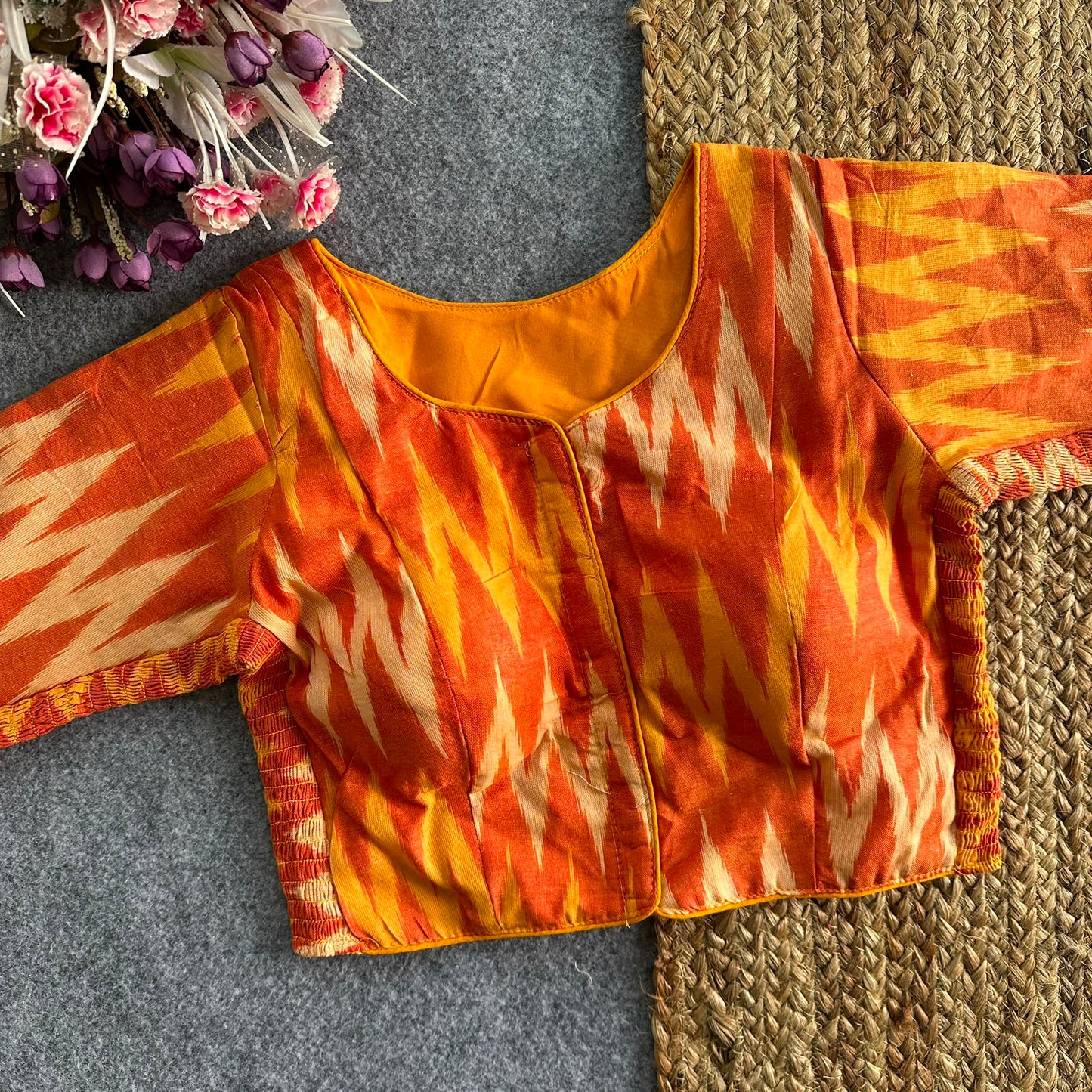 Beautiful hand IKKAT COTTON with side elastic ready made blouse