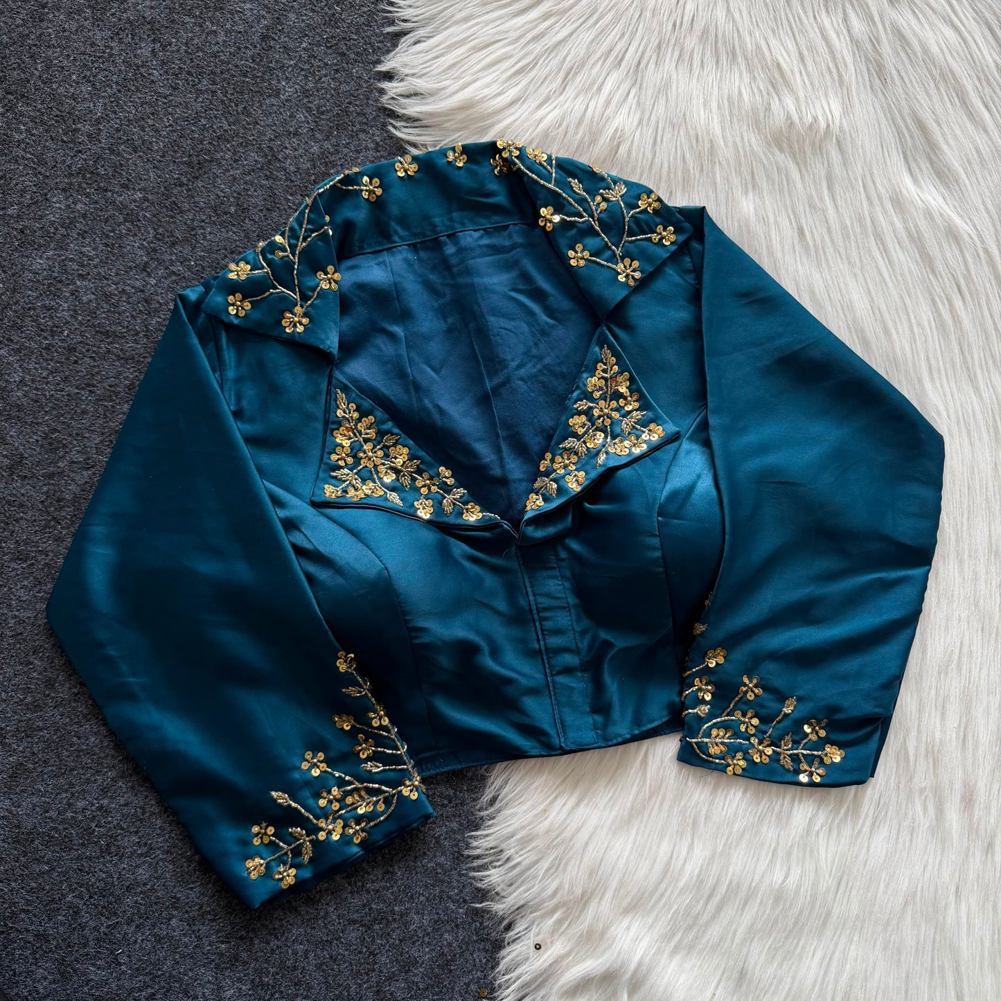 Beautiful handwork all over sleeve and collar ready made blouse