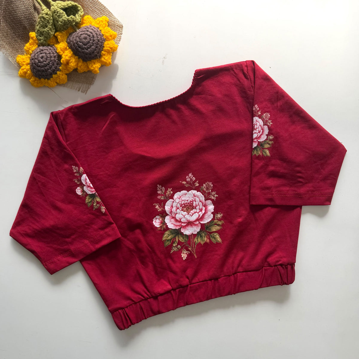 Beautiful block print with elastic ready made blouse
