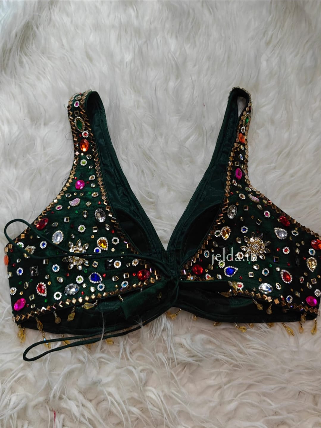 Exclusive jewellary stone work sleeveless custom made blouse