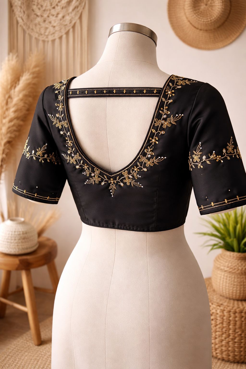 Beautiful handwork all over back and sleeves with designer handwork ready made blouse