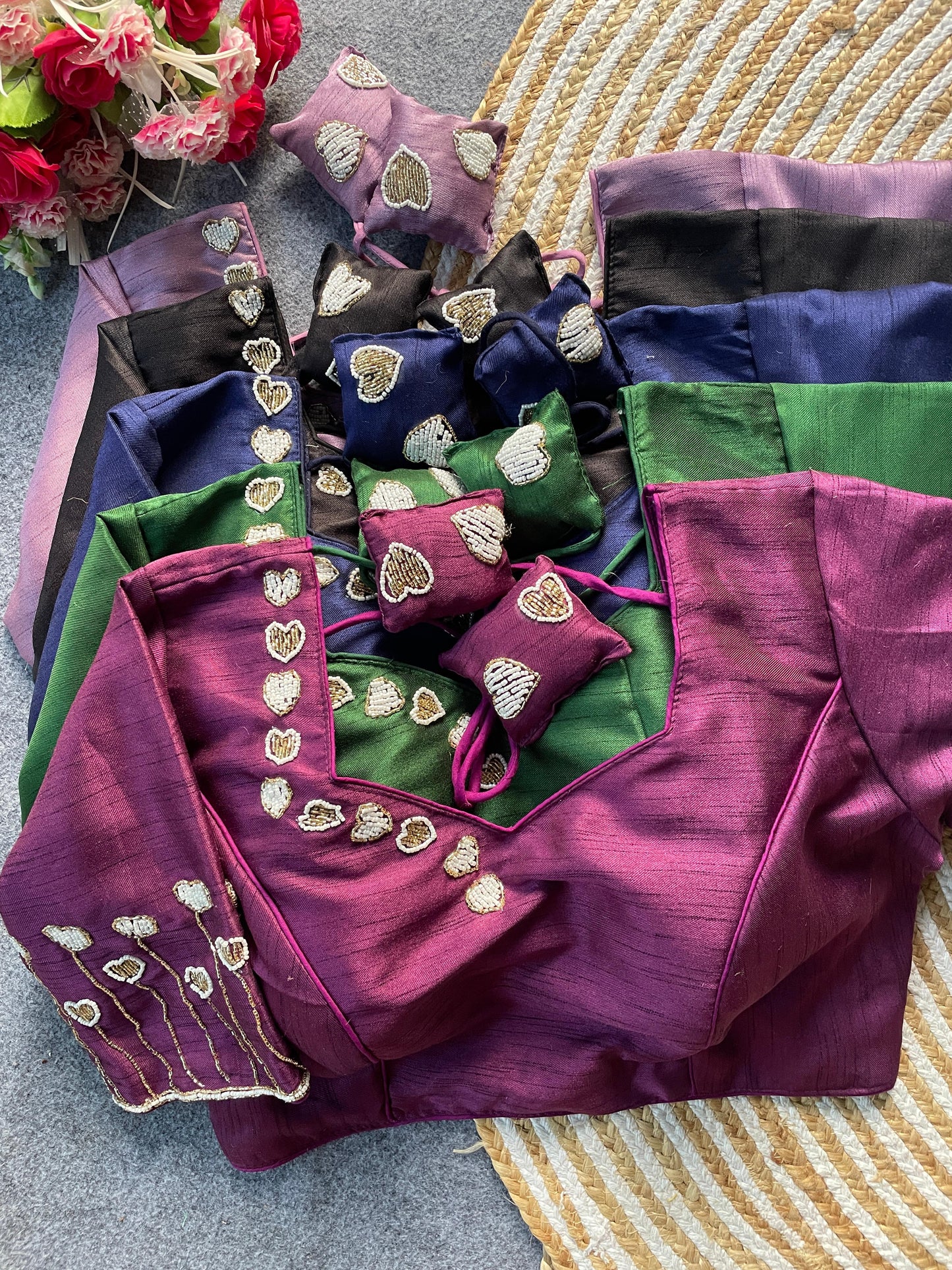Pure milan silk with heavy handwork ready made blouse