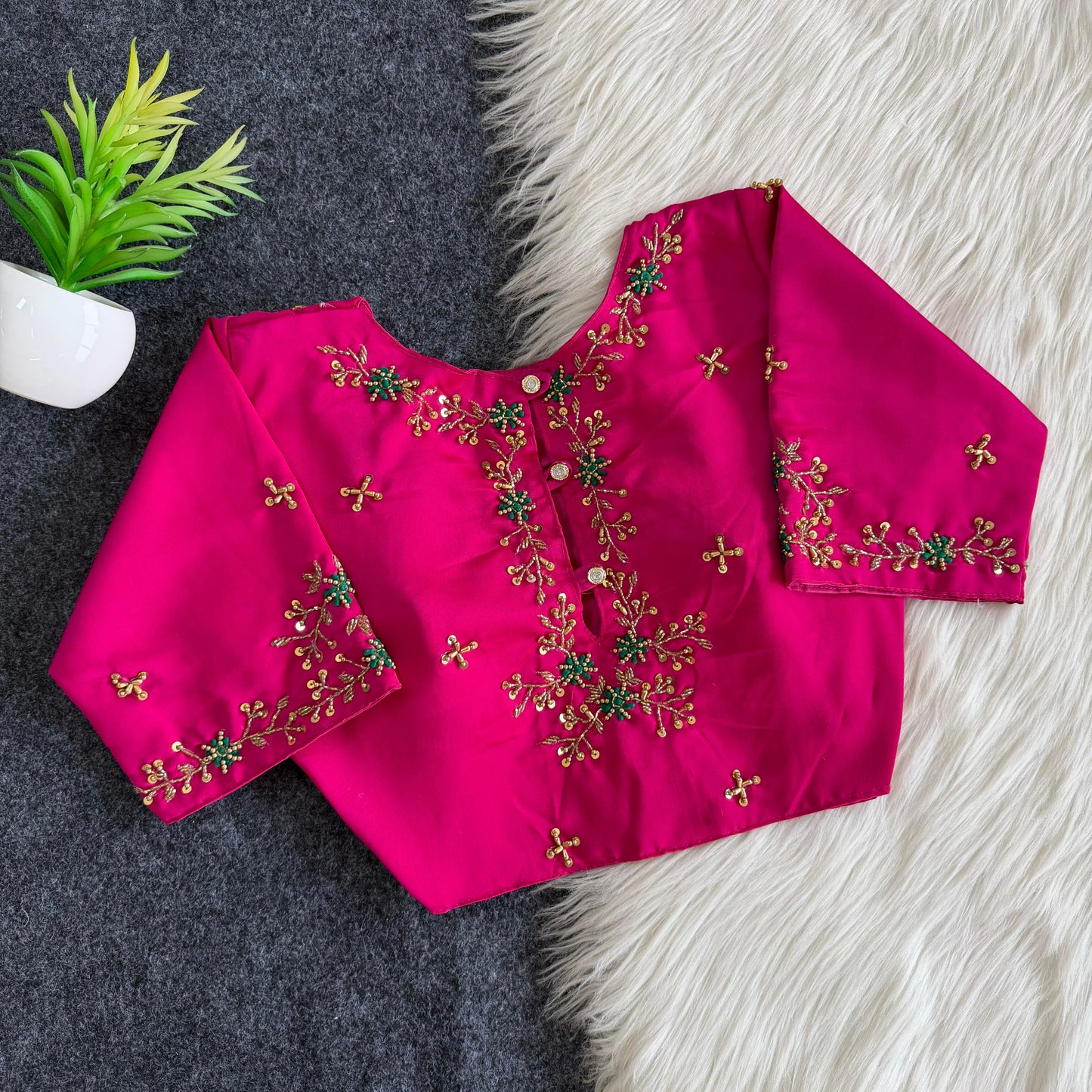 Beautiful handwork all over back and sleeves ready made blouse