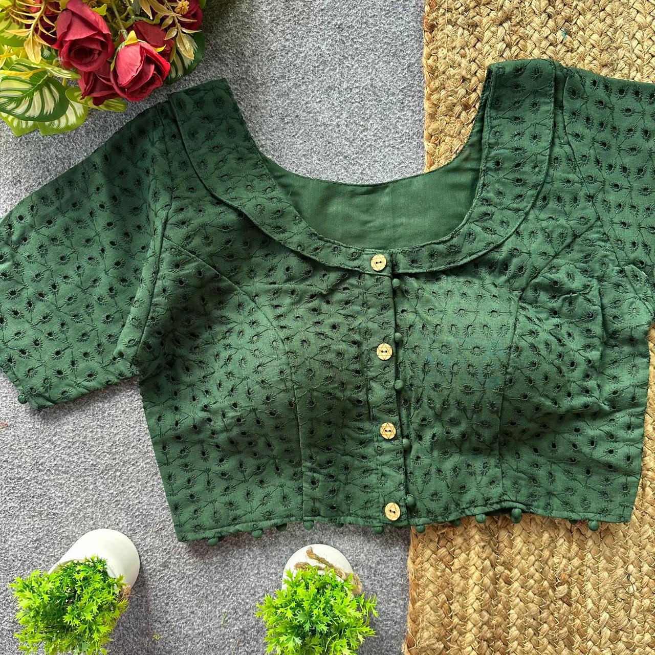 Pure hakoba cotton puff sleeve ready made blouse