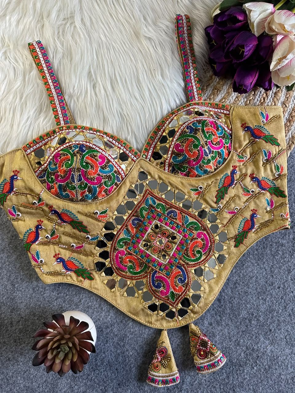 Beautiful handwork original mirror all over ready made blouse