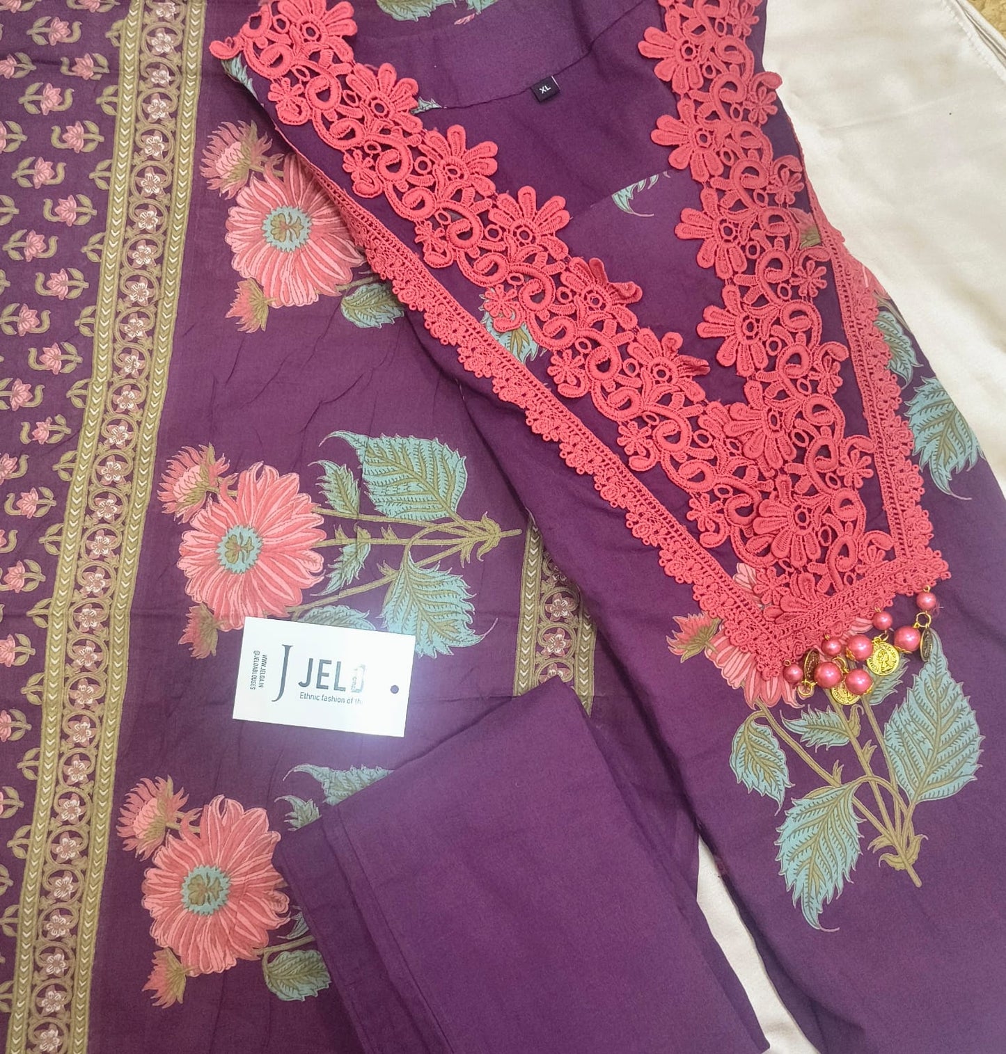 Cotton printed with lace work salwar suit