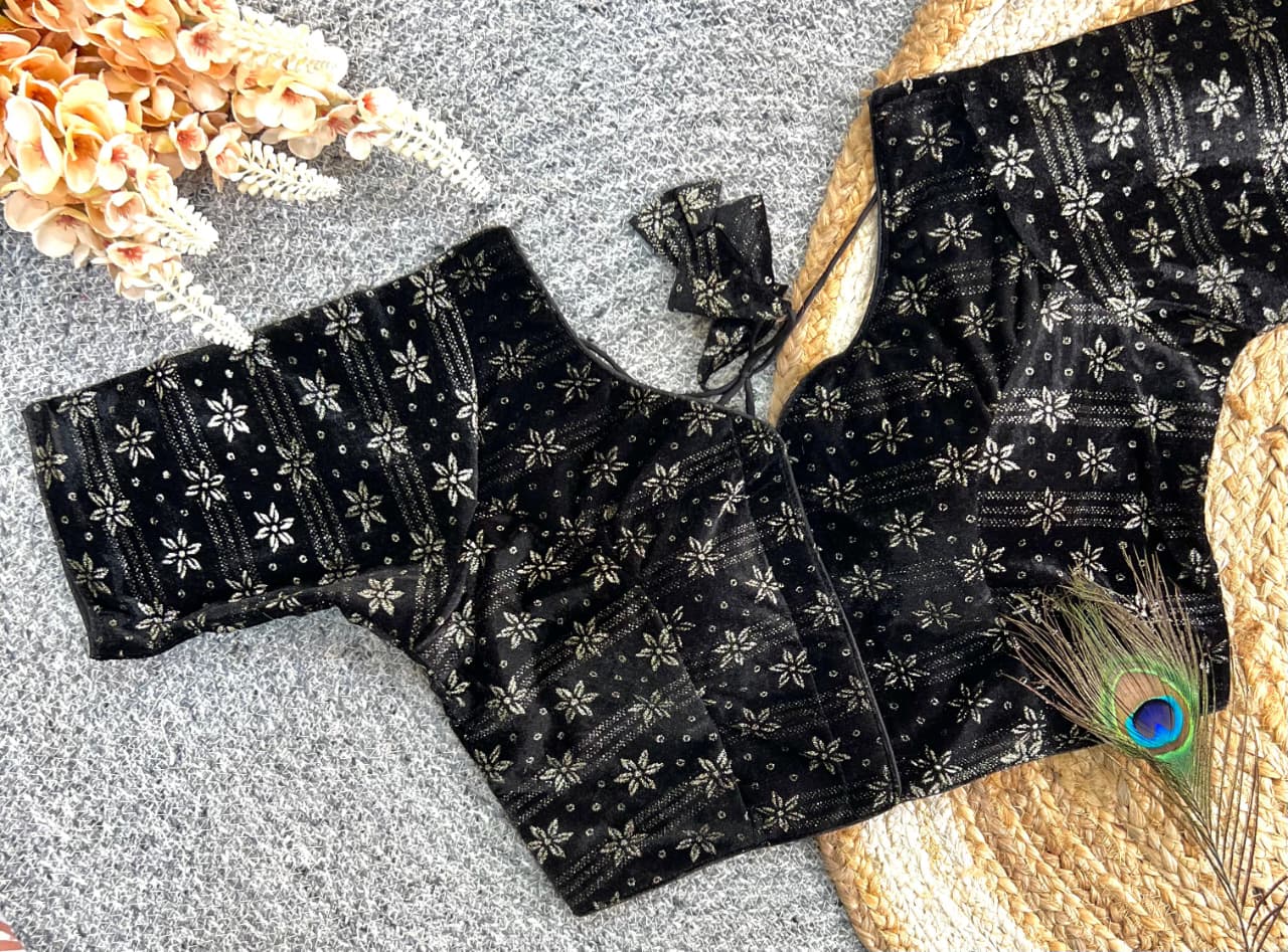 Foil work on velvet ready made blouse