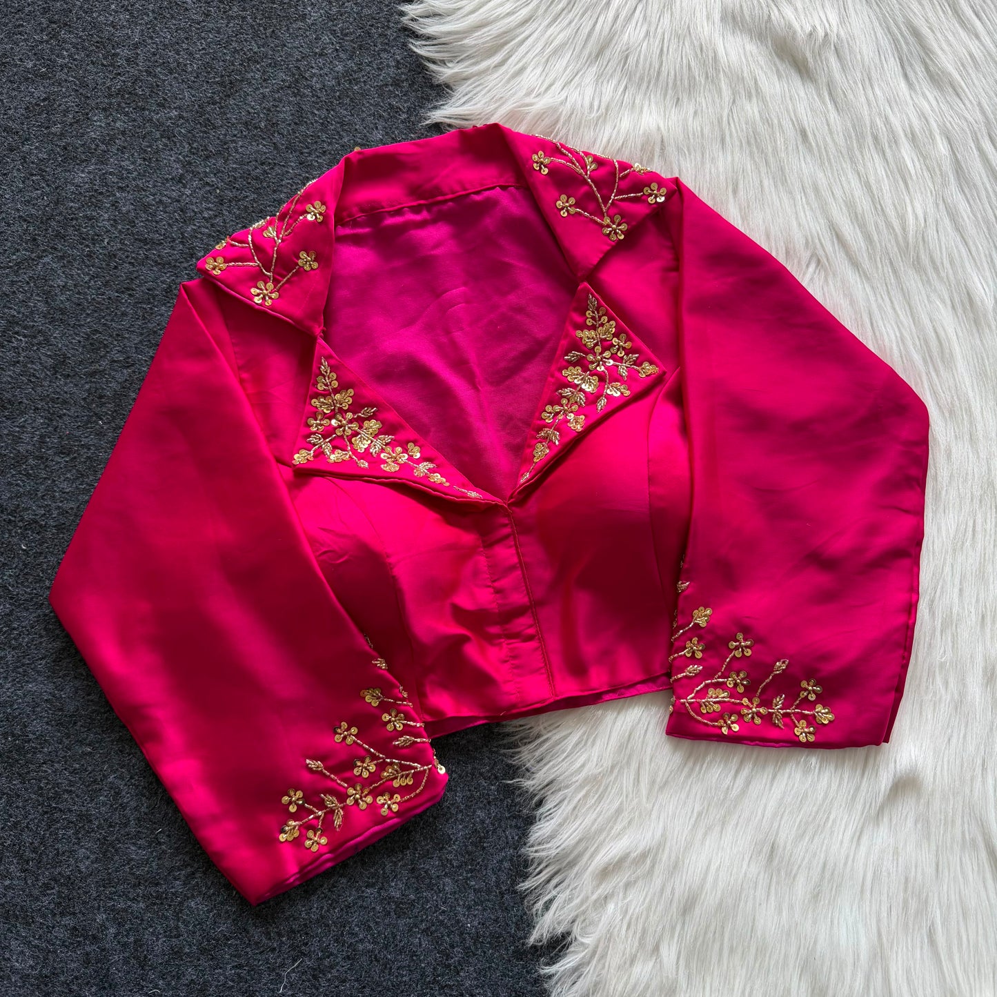Beautiful handwork all over sleeve and collar ready made blouse