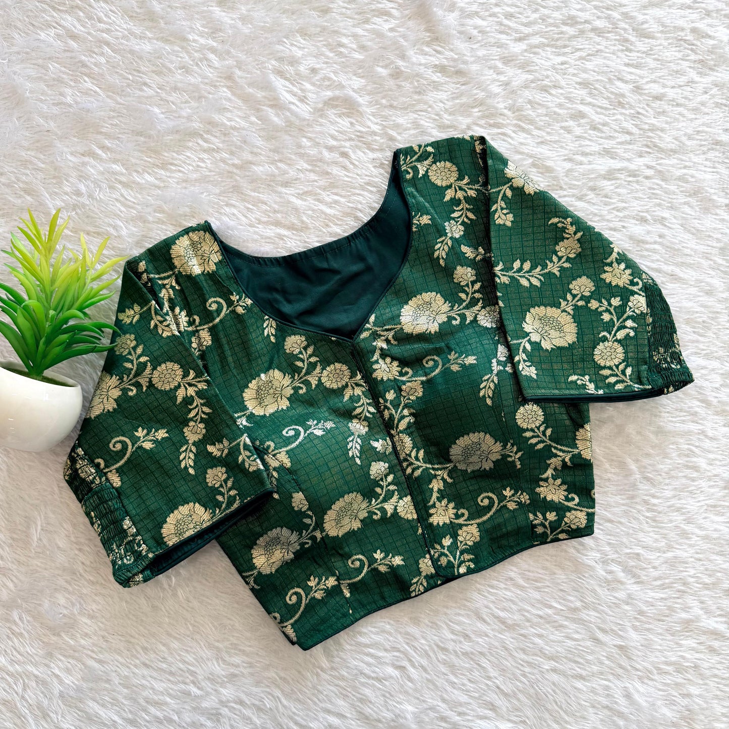 A beauty of weaving work all over with stretchable technology inside ready made blouse