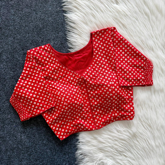Beautiful hand block print with side elastic ready made blouse