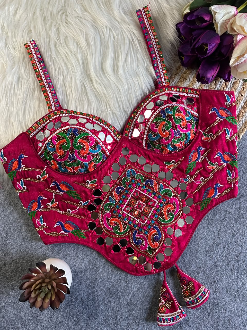 Beautiful handwork original mirror all over ready made blouse