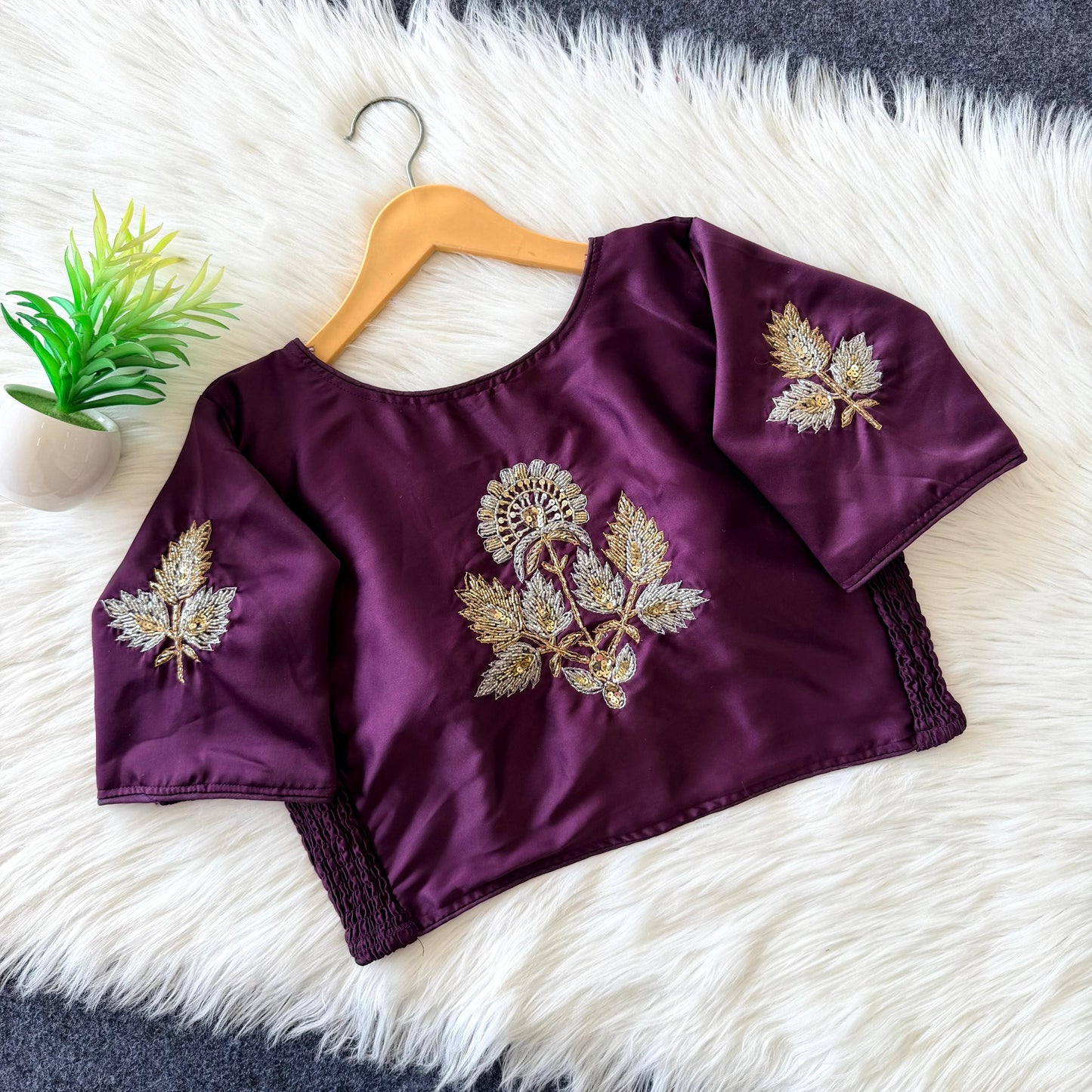 Beautiful zardosi with two tone kardana work all over with side elastic ready made blouse