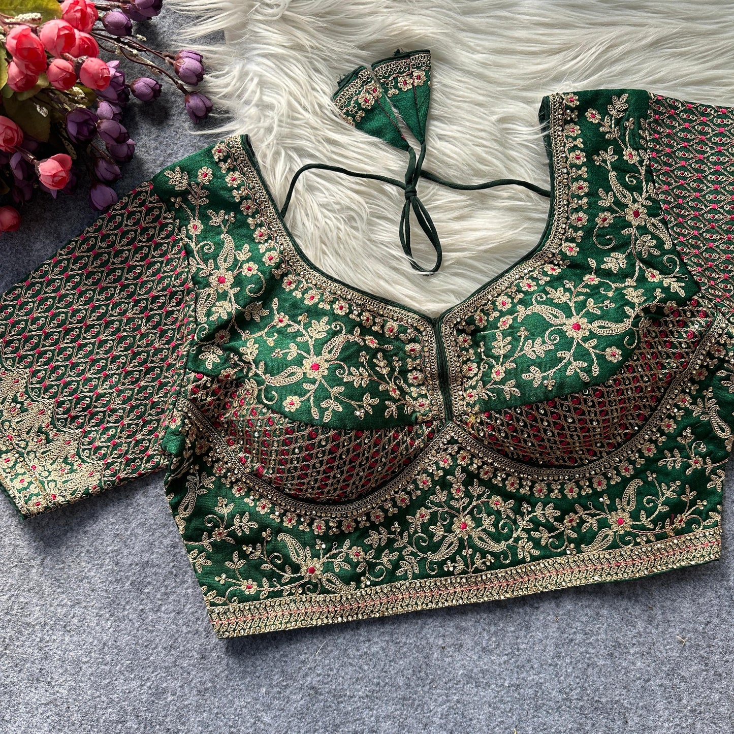 BEAUTIFUL HEAVY CODDING+THREAD WORK BRIDAL READY MADE BLOUSE