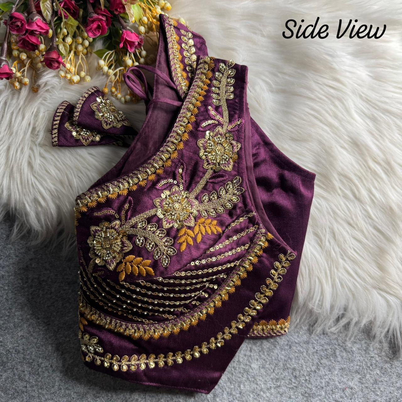 Heavy zari + sequins & beads work ready made blouse