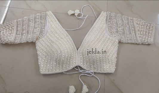 Exclusive pearl and net work - custom made blouses