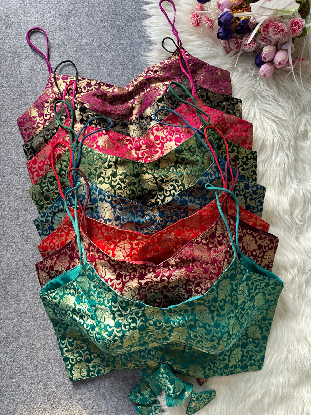 Jacquard silk sleeveless ready made blouse