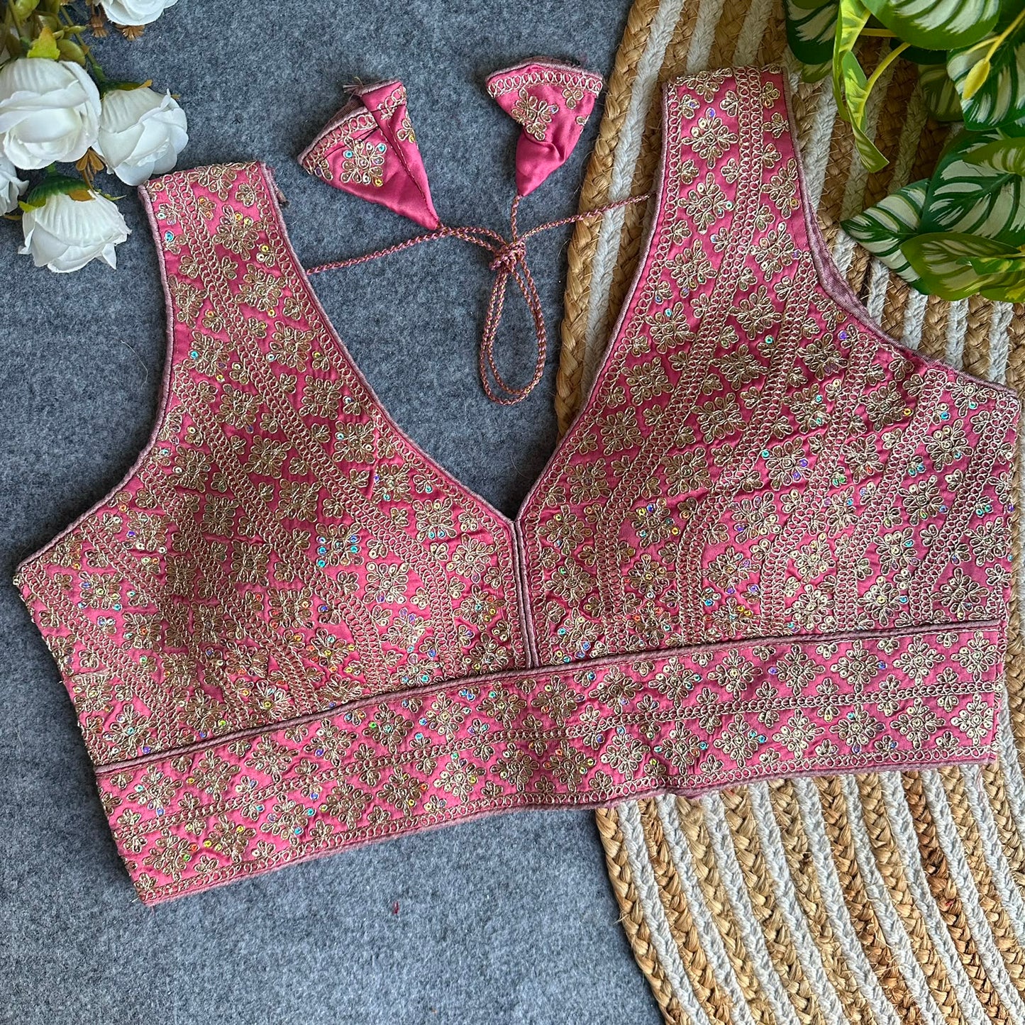 Heavy Embroidery + Sequins Work ready made blouse