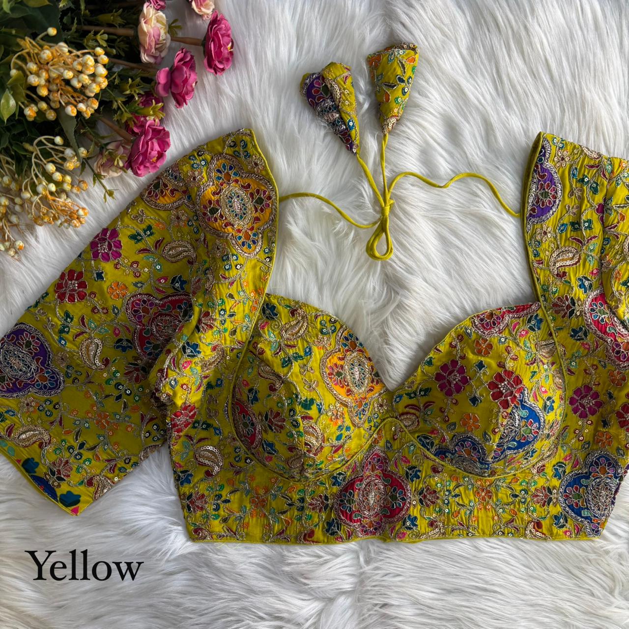 Heavy Embroidery With Beautiful Position Print ready made blouse
