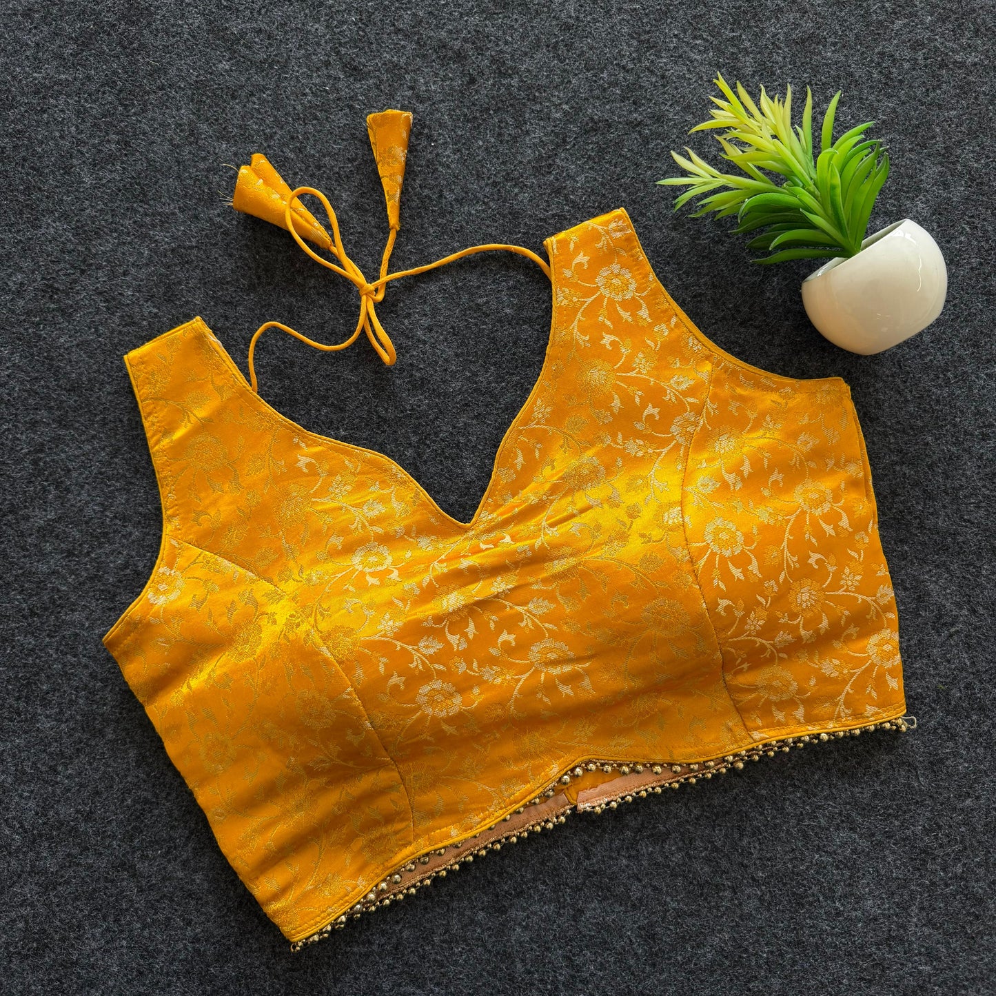 Double shade flower weave all over ready made blouse