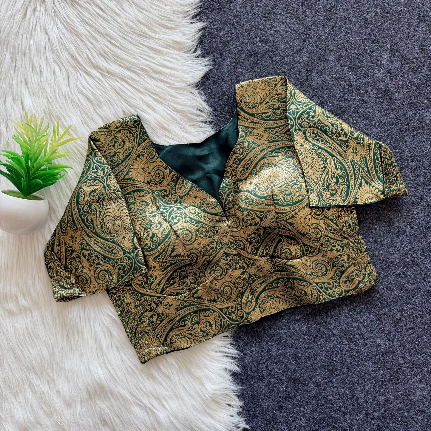 A beauty of weaving work all over with stretchable technology inside ready made blouse