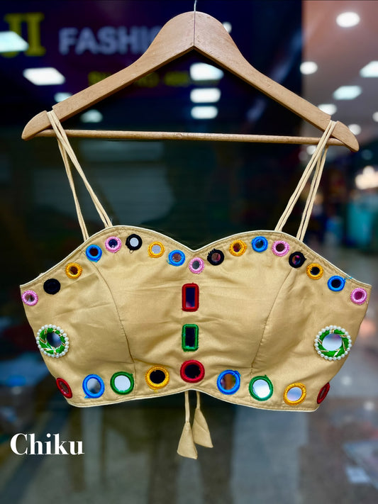 SPECIAL SPAGHETTI NODDLES MULTY COLOUR RING MIRROR (GLASS) WORK FANCY READY MADE BLOUSE