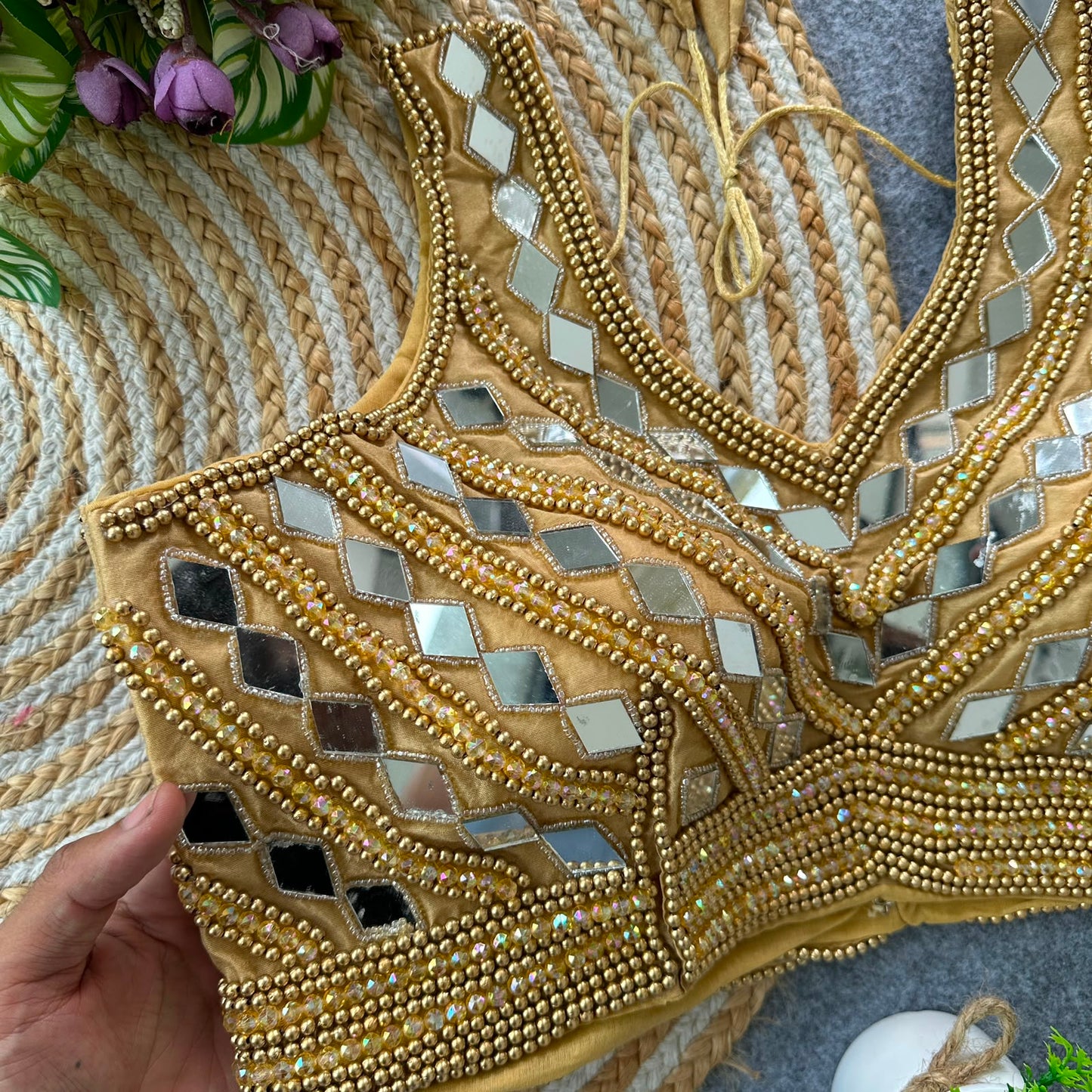 Fancy Bollywood Design With Pearl & Real Handmirror Work ready made blouse