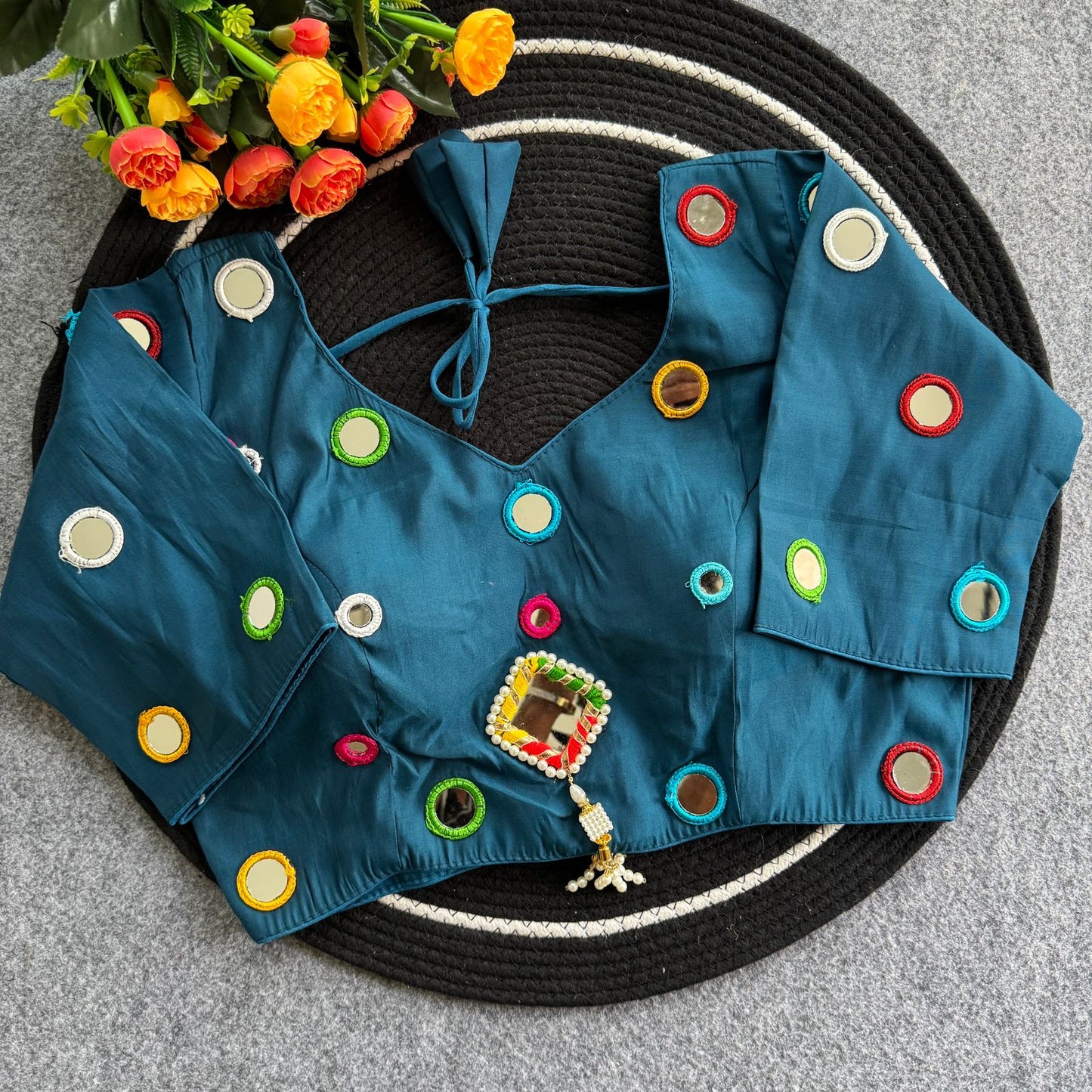 Pure Roman Silk mirror work ready made blouse