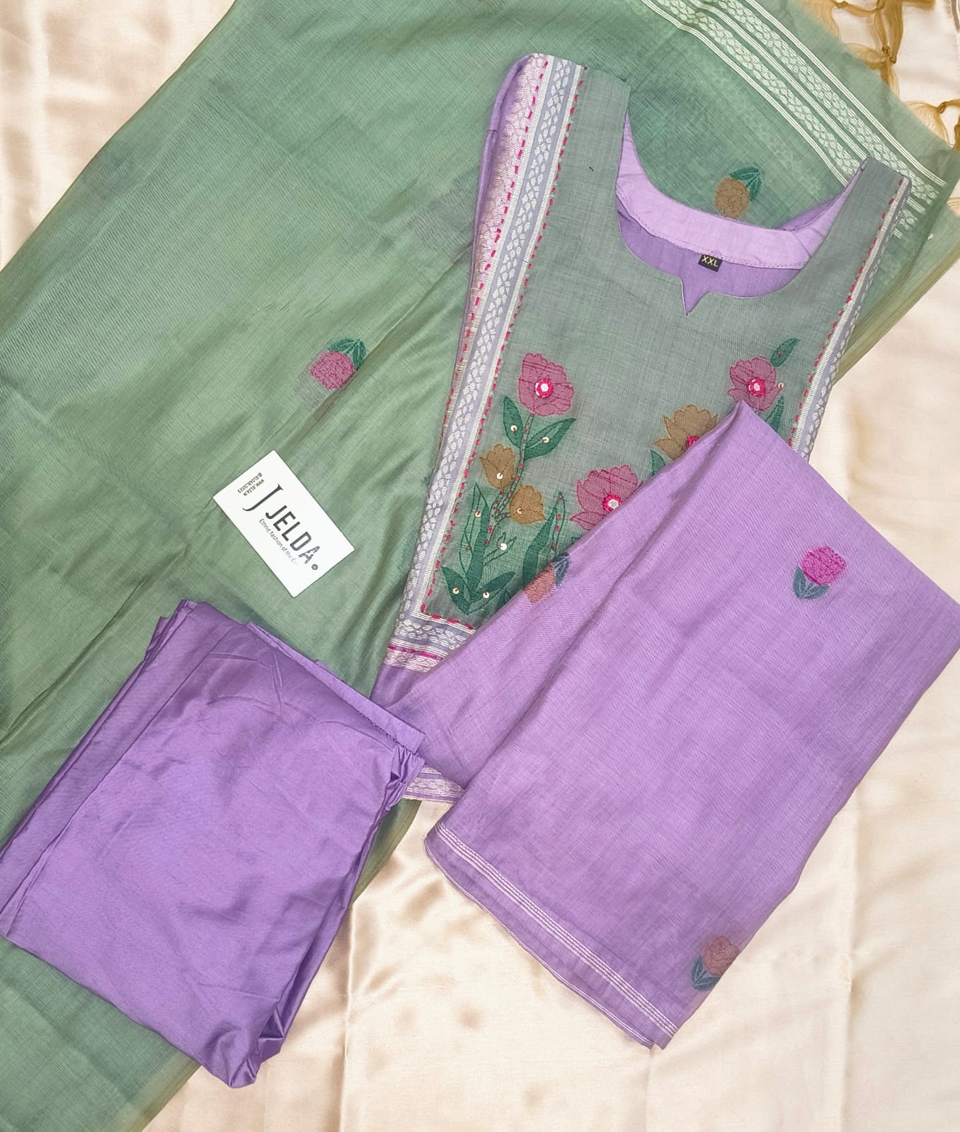 Cotton embroidery with lace work salwar suit
