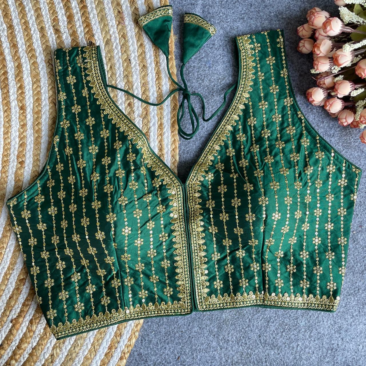 Heavy banarasi silk sleeveless ready made blouse