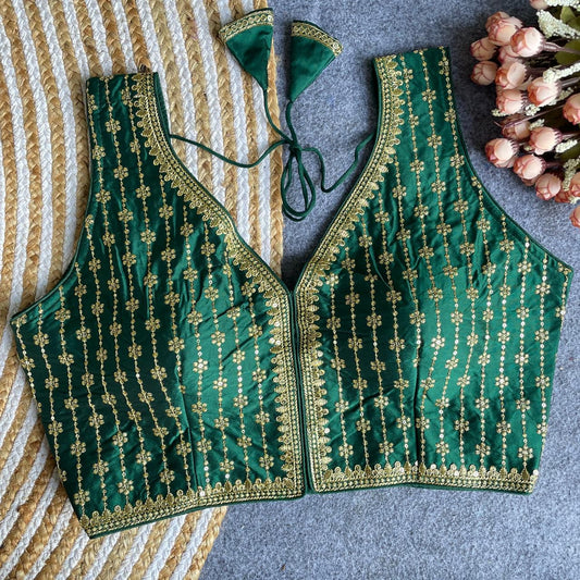 Heavy banarasi silk sleeveless ready made blouse