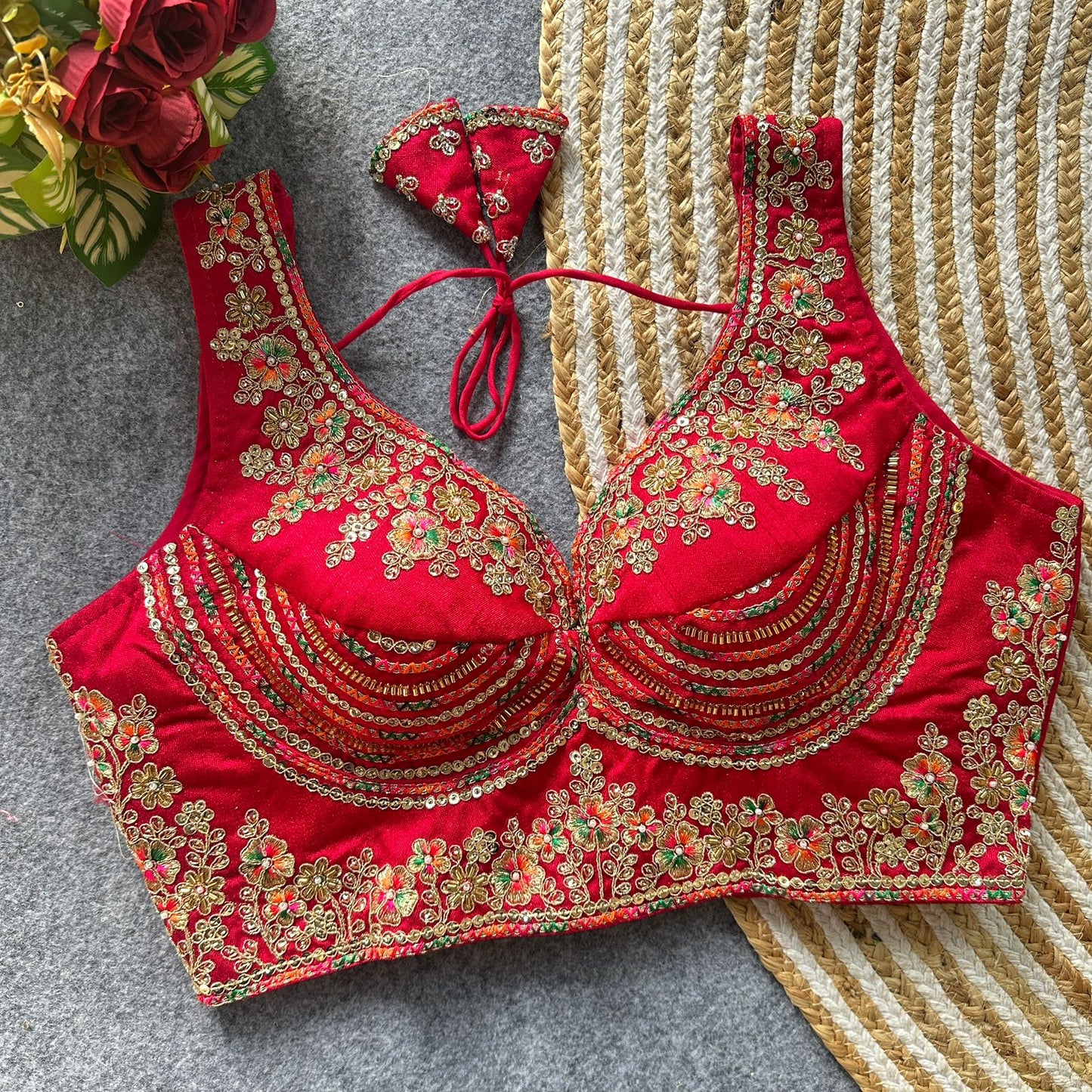 Heavy zari + sequins & beads work ready made blouse