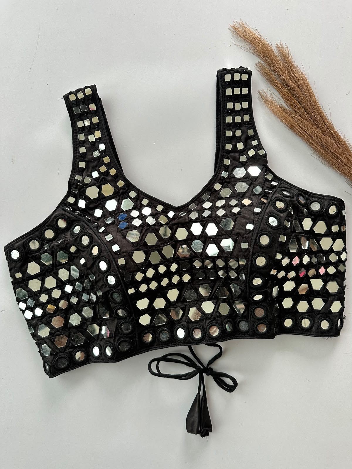 Beautiful handwork original mirror all over ready made blouse