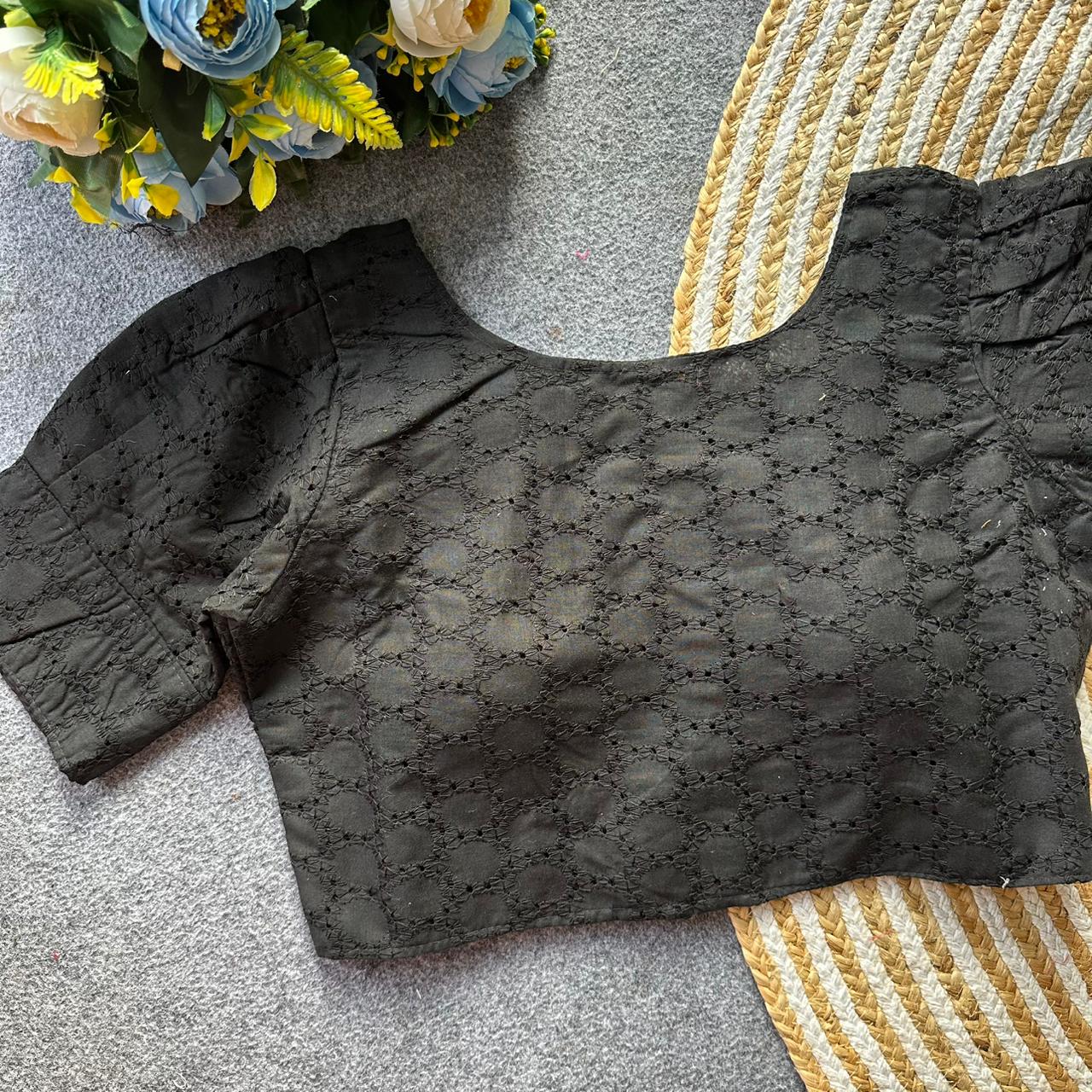 Pure hakoba cotton puff sleeve ready made blouse