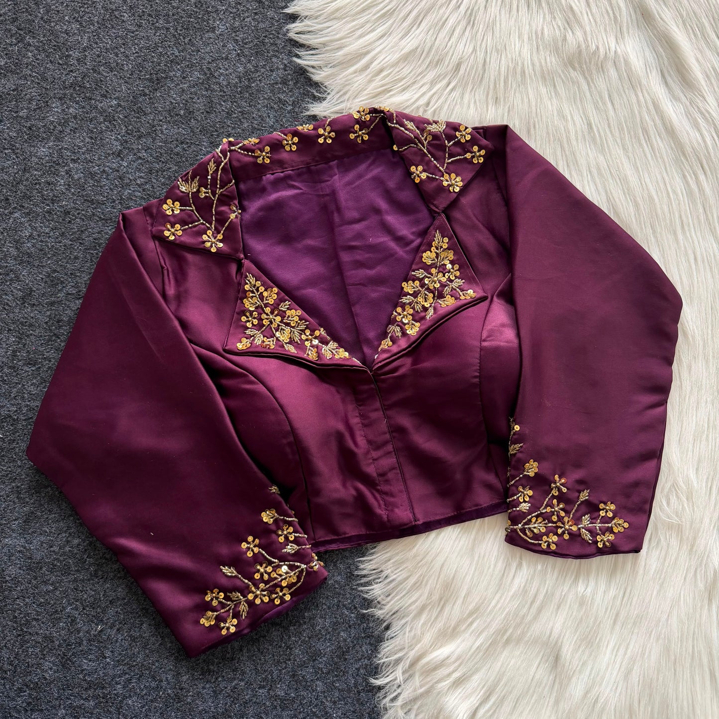 Beautiful handwork all over sleeve and collar ready made blouse