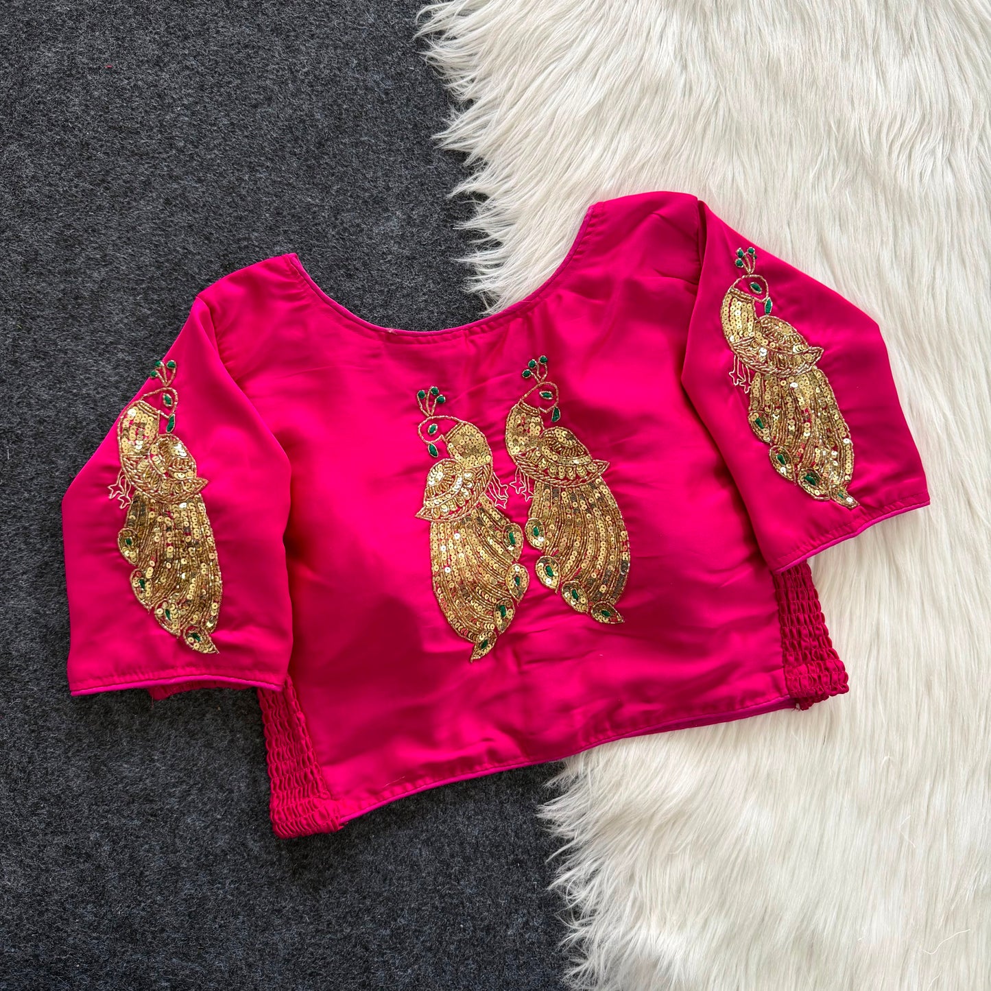 Beautiful zardosi with two tone kardana work all over with side elastic ready made blouse