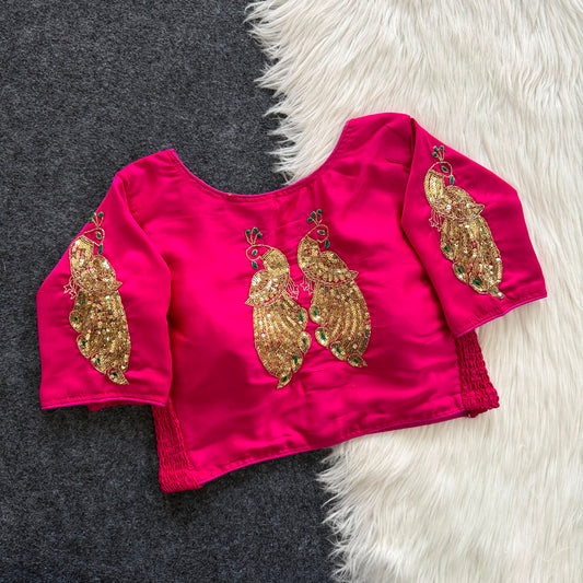 Beautiful zardosi with two tone kardana work all over with side elastic ready made blouse