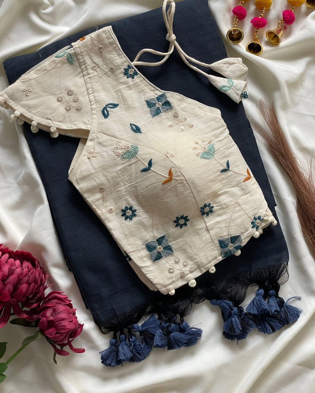 Pure cotton ready made blouse with saree