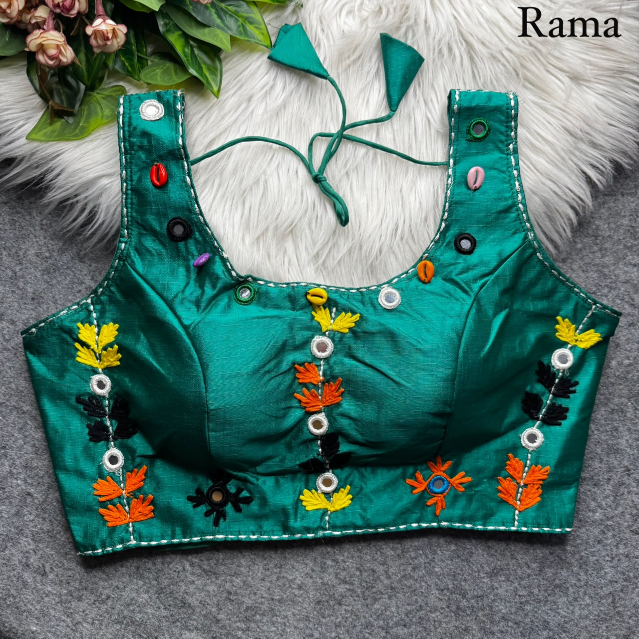 Multi Handwork Thread + Hand Mirror Work ready made blouse